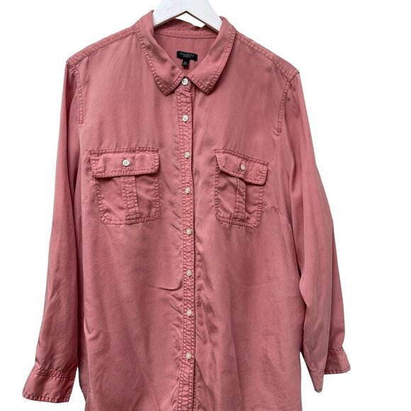 Talbots Womens Top Plus Size 3X Petite Pink Distressed Button Up Shirt Lyocell - Picture 7 of 10